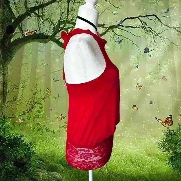 Y2K 90s Cherry Red Halter Blouse By Wet Seal Size s - Picture 5 of 7